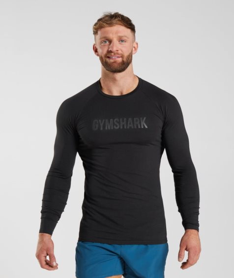 Koszulki Gymshark Apollo Long Sleeve Męskie Czarne | PL 630TLI